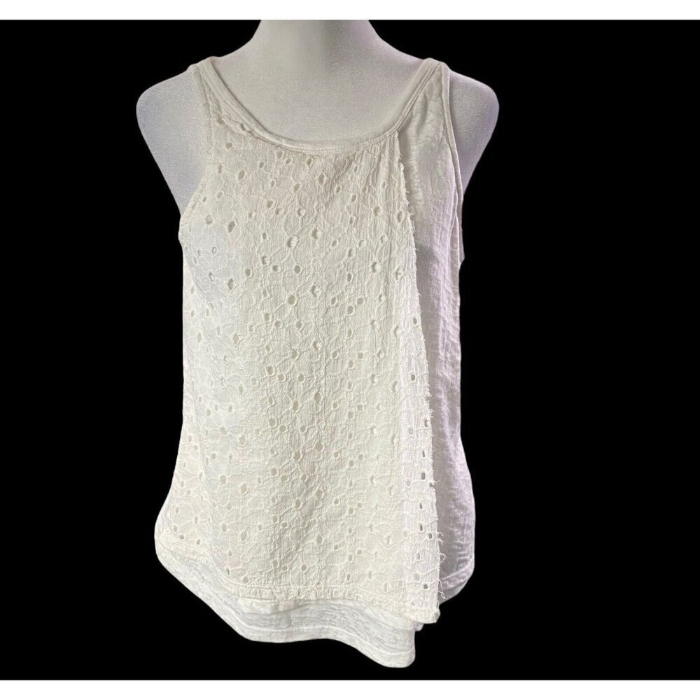 SUNDANCE Women Faux Wrap Eyelet Roxani Tank Top Sz S White Summer Beachy 1-21